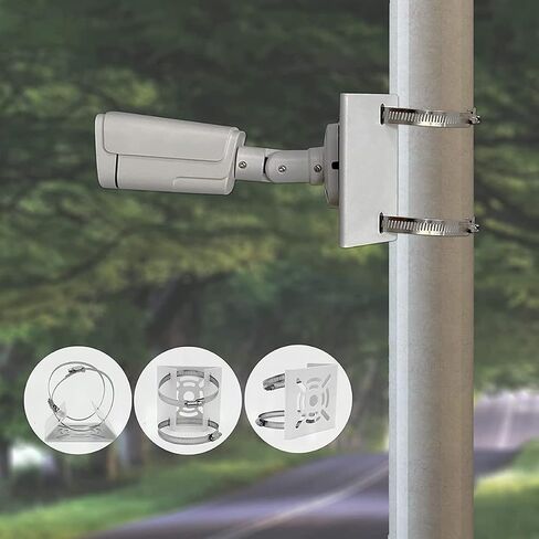 PreZiouz 2 Pack Universal Vertical Pole Mount Adapter with 4 Hoops and 8 Screws, Wall Mounting Hoop Bracket for CCTV Security Camera PTZ Dome Outdoor Installation (Black) in Kuwait