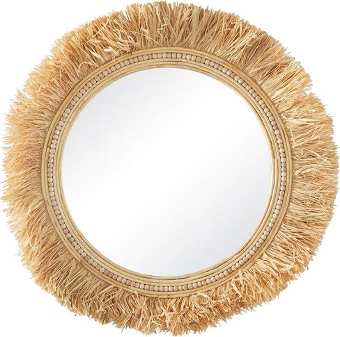 The Novogratz Seagrass Wall Mirror with Fringe Detailing, 35" x 1" x 35", Light Brown in Kuwait