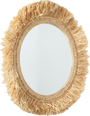 The Novogratz Seagrass Wall Mirror with Fringe Detailing, 35" x 1" x 35", Light Brown in Kuwait
