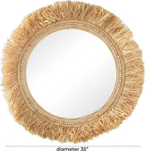 The Novogratz Seagrass Wall Mirror with Fringe Detailing, 35" x 1" x 35", Light Brown in Kuwait