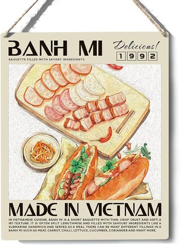 مضحك علامة مطبخ ديكور Banh Mi علامة خشبية لوحة الجدار الشنق الملصقات الغذاء الفني 8 "X10" ديكور المنزل والمطبخ الحديث in Kuwait