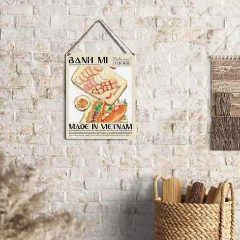 مضحك علامة مطبخ ديكور Banh Mi علامة خشبية لوحة الجدار الشنق الملصقات الغذاء الفني 8 "X10" ديكور المنزل والمطبخ الحديث in Kuwait