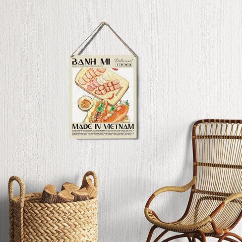 مضحك علامة مطبخ ديكور Banh Mi علامة خشبية لوحة الجدار الشنق الملصقات الغذاء الفني 8 "X10" ديكور المنزل والمطبخ الحديث in Kuwait