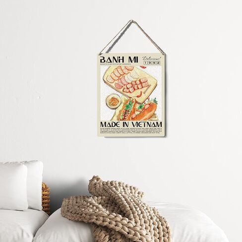 مضحك علامة مطبخ ديكور Banh Mi علامة خشبية لوحة الجدار الشنق الملصقات الغذاء الفني 8 "X10" ديكور المنزل والمطبخ الحديث in Kuwait