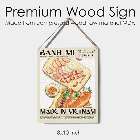 مضحك علامة مطبخ ديكور Banh Mi علامة خشبية لوحة الجدار الشنق الملصقات الغذاء الفني 8 "X10" ديكور المنزل والمطبخ الحديث in Kuwait