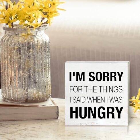 Humor Kitchen Quote Wooden Box Sign with Saying Desk Decor 5 x 5 Inch I'm Sorry for What I Said When I was Hungry Box Sign Wood Plaque Block Sign Rustic Home Decor in Kuwait