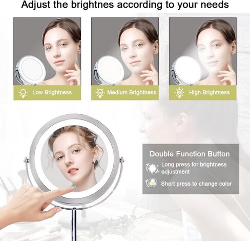 مرآة مكياج مضاءة مثبتة على الحائط من CINCIRUI من الكروم، مرآة زينة LED مزدوجة الجوانب بتكبير 1X/5X مقاس 7 بوصات، 3 أضواء ملونة تعمل باللمس تعمل بمنفذ USB للنساء in Saudi Arabia