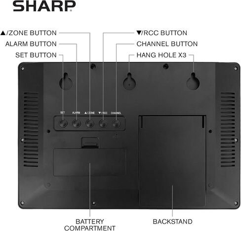 ساعة SHARP الذرية - لا تحتاج إلى ضبط أبدًا! - أرقام سهلة القراءة - درجة حرارة داخلية/خارجية، مستشعر خارجي لاسلكي - يعمل بالبطارية - إعداد سهل!! (4 "أرقام) in Kuwait