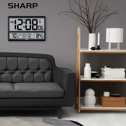 ساعة SHARP الذرية - لا تحتاج إلى ضبط أبدًا! - أرقام سهلة القراءة - درجة حرارة داخلية/خارجية، مستشعر خارجي لاسلكي - يعمل بالبطارية - إعداد سهل!! (4 "أرقام) in Kuwait