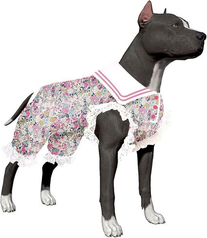 LovinPet Large Dog Pajamas for Male Dogs -Wound Care/Surgery Recovery Dog Pajamas, T-Shirt for Large Dog,Spring Flower Garden Print,Large Dog PJ's Pitbull Clothes,Party Costume for Large Dogs,XL in Saudi Arabia