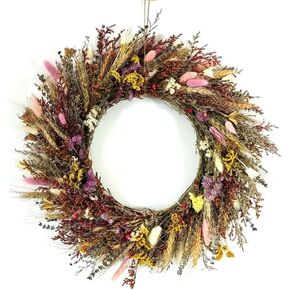 GHY ديكور ريفي طبيعة زهرة إكليل كبير 18 بوصة ديكور معلق على الحائط، ملون طبيعي مجفف لا تنساني لا لافندر قمح أرنب ذيل العشب ترحيب لنافذة الباب الأمامي للمزرعة (D6528_FBA) in Kuwait