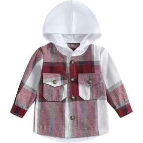 Toddler Baby Boy Plaid Shirt Button Down Flannel Hoodies Tops Fall Winter Outfits for Boys in Kuwait