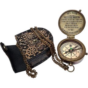 The New Antique Store - Brass Compass Engraved with Motivational Quote, Gift for Son, Grandson, Daughter, Baptism, Confirmation Communion Godson Church Graduation Day