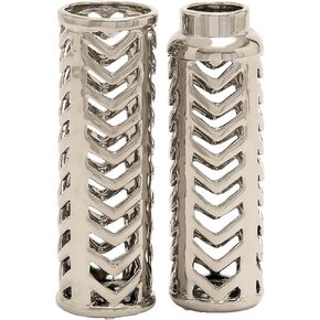 Deco 79 Ceramic Vase with Chevron Patterns, Set of 2 4"W, 11"H, Silver in Saudi Arabia