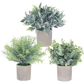 MISRTANY 3 Pack Mini Potted Artificial Eucalyptus Plants Fake Plants for Home Decor Office Desk Shower Farmhouse Room Decoration in Kuwait