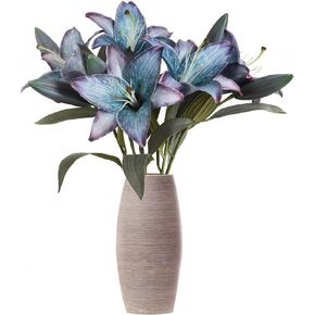 IPOPU Blue Artificial Lily Flowers 5PCS Vintage Lily Silk Flowers for Home Decor Indoor Faux Blue Flowers Fake Lily Fake Flowers Floral Arrangement Wedding Party Decor Home Decor (Blue)