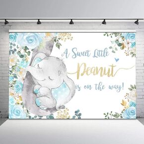 Avezano Elephant Baby Shower Backdrop Blue Floral Sweet Little Peanut is on The Way Elephant Baby Shower Party Decorations for Boys Elephant Baby Shower Party Cake Table Banner 7x5ft