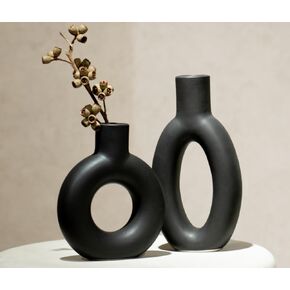 المزهريات الخزفية ديكور الجرف الجدول المركزية - ديكور الطاولة لغرفة المعيشة مزهرية بوهو، مزهرية زهرة بامباس مستديرة مجوفة غير لامعة، قطع مركزية للطاولة لغرفة الطعام Cynkeyee 4.5 × 2 × 8.5 بوصة in Kuwait