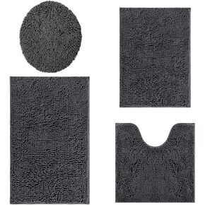 Bathroom Rugs Sets 4 Pieces Bath Mat Set, Plush Bath Rugs for Bathroom, Soft Cozy Shaggy Durable Thick Chenille Bathroom Mats, Non-Slip Plush Bath Carpet for Bathroom Floor, Tub, and Shower, Black