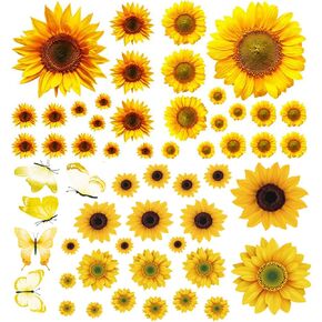 Sunflower Wall Sticker Removable Yellow Flowers Decal Waterproof 3D Floral Butterfly Wall Sticker DIY Decor for Kids Baby Bedroom Living Room Bathroom Nursery Decoration in Kuwait