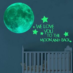 ملصق حائط 32 سم يحمل عبارة "Glow in The Dark Moon We Love You To The Moon And Back" ملصق جداري يحمل عبارات متوهجة وقمر مضيء وملهمة مطبوعة ملصقات جدارية أو ملصقات فنية للسقف قابلة للإزالة in Kuwait