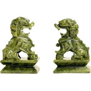 A Pair Natural Green Jade Carved Feng Shui Fu Foo Dog Guardion Door Lion (11" H x 6" L x 3.6" W (inch) 27lb) in Saudi Arabia