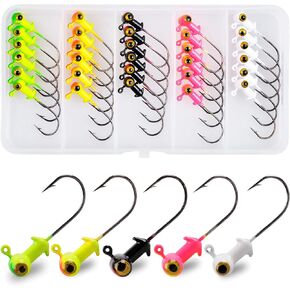 Fishing Jig Heads Kit,Football Painted Head Jig Hook with Double Eye Glow Crappie Bass Jig Head Hooks 1/8oz 3/16oz 1/4oz Fishing Jig Hooks for Freshwater Saltwater