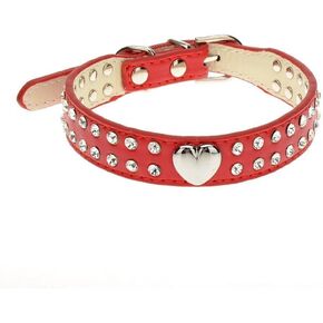 Cute 2 Rows Rhinestone Bling Heart Studded Leather Dog Leash Dog Collar for Small or Medium Dog Pet,Pink,Medium in Saudi Arabia