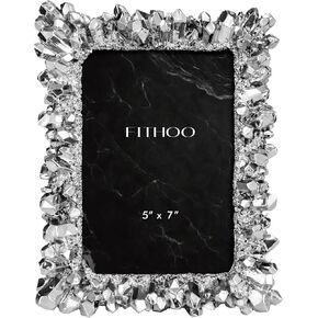 إطار صورة FIHOO مقاس 5 × 7 إطار صورة عتيق مع حامل عرض عتيق من الزجاج عالي الوضوح للتعليق على الحائط على سطح الطاولة (فضي)