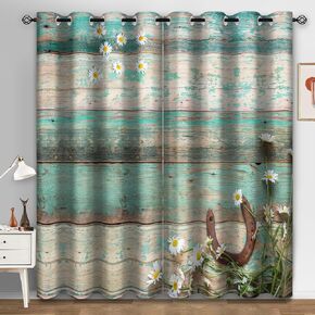 ريفي باب الحظيرة الستائر ديزي: الريفية الطبيعية البط البري باب خشبي خمر الأزهار الطباعة نمط مزرعة الستار ديكور لغرفة النوم غرفة المعيشة جروميت سواد نافذة الستائر 2 لوحة مجموعة، 52 "× 84" in Kuwait