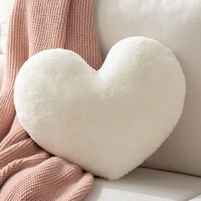 Ashler Valentine's Day Red Heart Shaped Throw Pillows, Faux Fur Rabbit 3D Fluffy Heart Throw Decorative Pillows, Cute Plush Soft Throw Pillows Gift for Kids Living Room and Sofa 15 X 17 Inch