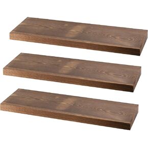 Kosiehouse Floating Shelves for Wall, Rustic Solid Pine Wood Wall Mounted Storage Shelves with Invisible Brackets, Set of 3 for Kitchen, Bathroom, Living Room in Saudi Arabia