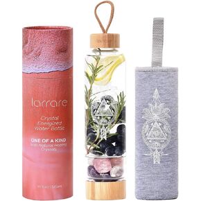 Crystal Water Bottles 19oz Large Crystal Elixir Infused Water Bottle with Changeable Crystals | Gem Water Bottle with Sacred Pattern and Words (Amethyst, Rose Quartz, Clear Quartz) in Kuwait