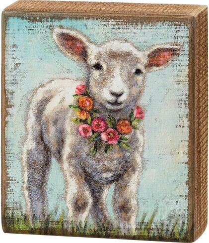 Primitives by Kathy 109173 Wooden Box Sign (Lamb Wreath) in Saudi Arabia