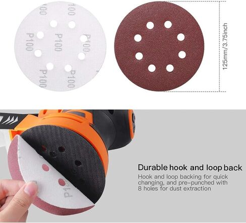 Sanding Discs 5-Inch 8-Hole 100pcs Hook and Loop Sandpaper, 40/60/80/100/150/180/240/320/400/800 Grits Sandpaper for Random Orbit Sander in Saudi Arabia