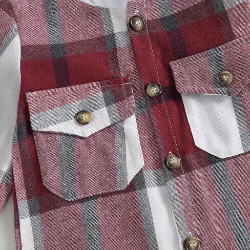 Toddler Baby Boy Plaid Shirt Button Down Flannel Hoodies Tops Fall Winter Outfits for Boys in Kuwait