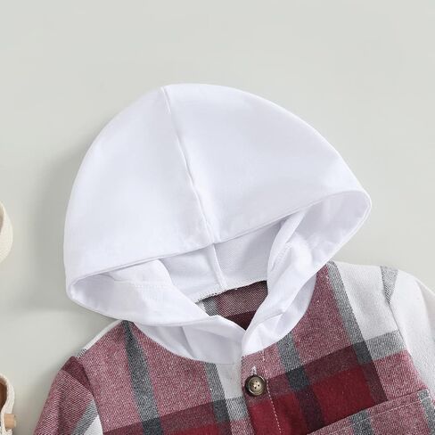 Toddler Baby Boy Plaid Shirt Button Down Flannel Hoodies Tops Fall Winter Outfits for Boys in Kuwait