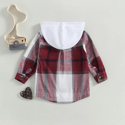 Toddler Baby Boy Plaid Shirt Button Down Flannel Hoodies Tops Fall Winter Outfits for Boys in Kuwait