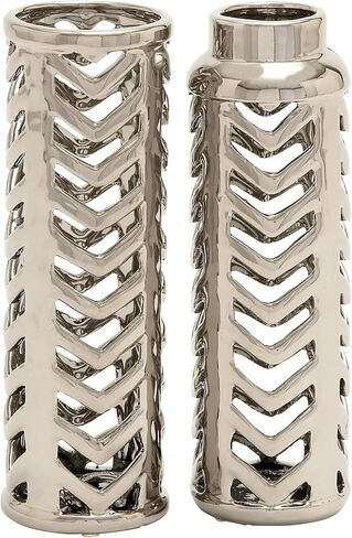 Deco 79 Ceramic Vase with Chevron Patterns, Set of 2 4"W, 11"H, Silver in Saudi Arabia