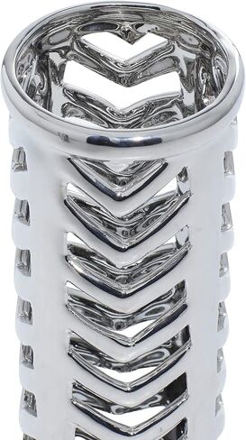 Deco 79 Ceramic Vase with Chevron Patterns, Set of 2 4"W, 11"H, Silver in Saudi Arabia