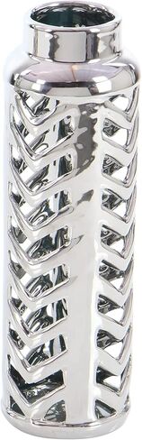 Deco 79 Ceramic Vase with Chevron Patterns, Set of 2 4"W, 11"H, Silver in Saudi Arabia