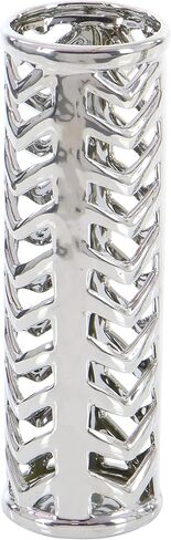 Deco 79 Ceramic Vase with Chevron Patterns, Set of 2 4"W, 11"H, Silver in Saudi Arabia