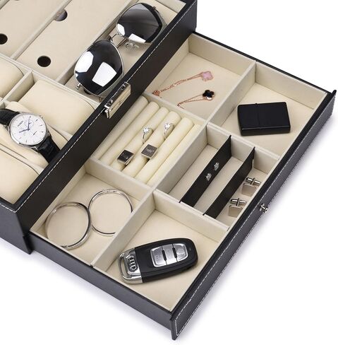 JS NOVA JUNS 6 slots watch box Jewelry Organizer Lockable Sunglass Display Case with Black Faux Leather in Kuwait