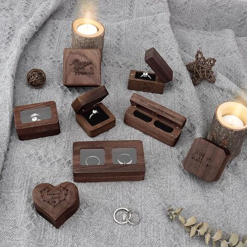 صندوق خاتم خشبي من DesignSter لاقتراح خاتم خطوبة من خشب الجوز، صندوق صغير نحيف بحجم الجيب، صندوق حامل خاتم لحفلات الزفاف (دائمًا وإلى الأبد) in Kuwait