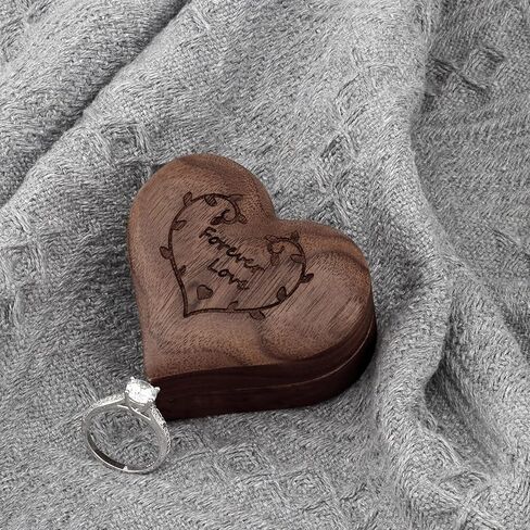 صندوق خاتم خشبي من DesignSter لاقتراح خاتم خطوبة من خشب الجوز، صندوق صغير نحيف بحجم الجيب، صندوق حامل خاتم لحفلات الزفاف (دائمًا وإلى الأبد) in Kuwait