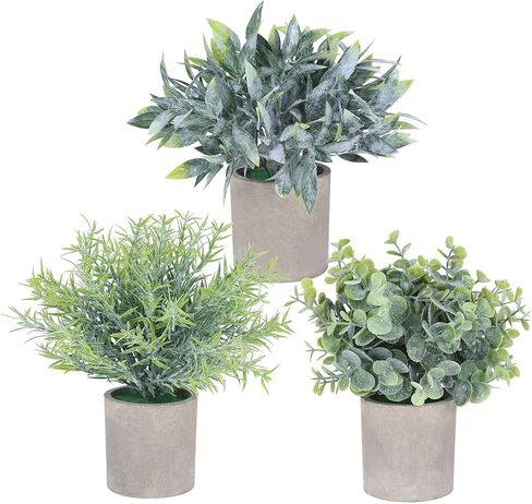 MISRTANY 3 Pack Mini Potted Artificial Eucalyptus Plants Fake Plants for Home Decor Office Desk Shower Farmhouse Room Decoration in Kuwait
