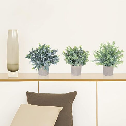 MISRTANY 3 Pack Mini Potted Artificial Eucalyptus Plants Fake Plants for Home Decor Office Desk Shower Farmhouse Room Decoration in Kuwait
