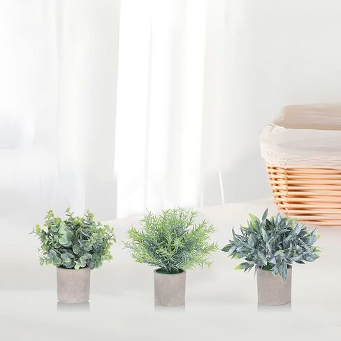 MISRTANY 3 Pack Mini Potted Artificial Eucalyptus Plants Fake Plants for Home Decor Office Desk Shower Farmhouse Room Decoration in Kuwait