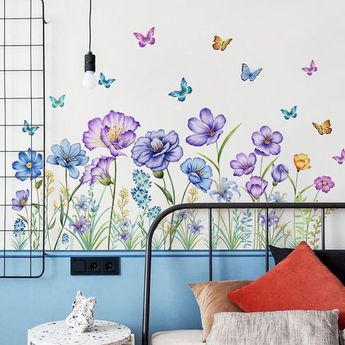الزهور جدار الشارات الربيع فراشة زهرة الجدار الجداريات ملصقات قابلة للإزالة DIY قشر وعصا حديقة الزهور جدار الفن للأطفال أطفال بنات الحضانة الفصول الدراسية غرفة نوم غرفة المعيشة ديكور in Kuwait