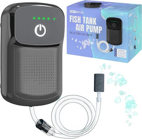 مضخة تهوية الأسماك من Skywin - مضخة هواء لحوض السمك تعمل بالبطارية القابلة لإعادة الشحن - مهوية الطعم المحمولة لنقل الأسماك والصيد في الهواء الطلق والسفر والتحرك وتبريد الطعم (أسود) in Saudi Arabia